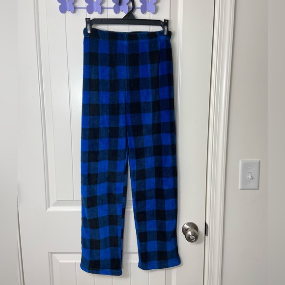 EUC Prince of Sleep boy’s blue black plaid soft fleece warm fuzzy pajama pants L - Picture 1 of 7